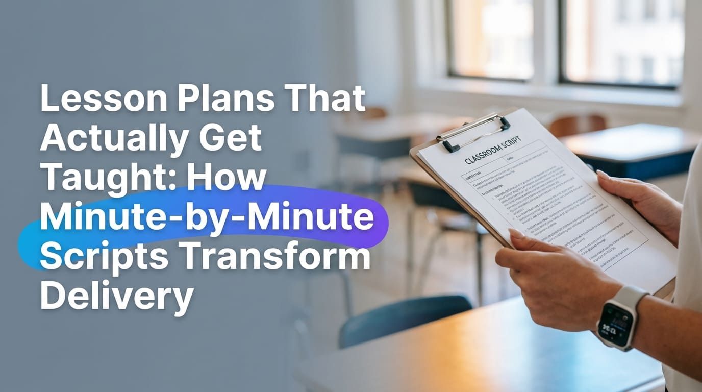 Teacher using minute-by-minute lesson plan script in classroom with engaged students - CrazyGoldFish AI-powered educational assessment platform
