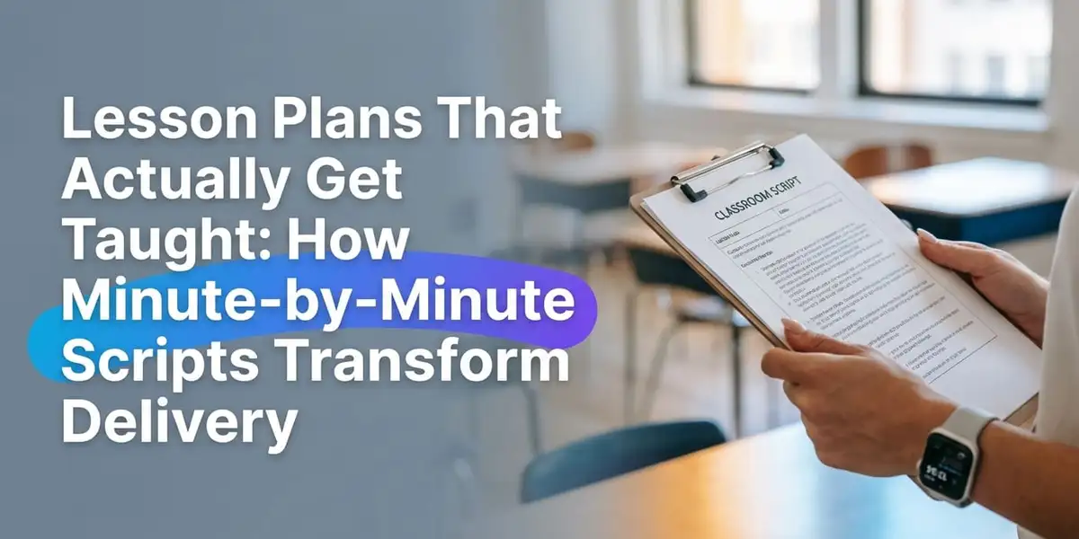 Teacher using minute-by-minute lesson plan script in classroom with engaged students - CrazyGoldFish AI-powered educational assessment platform