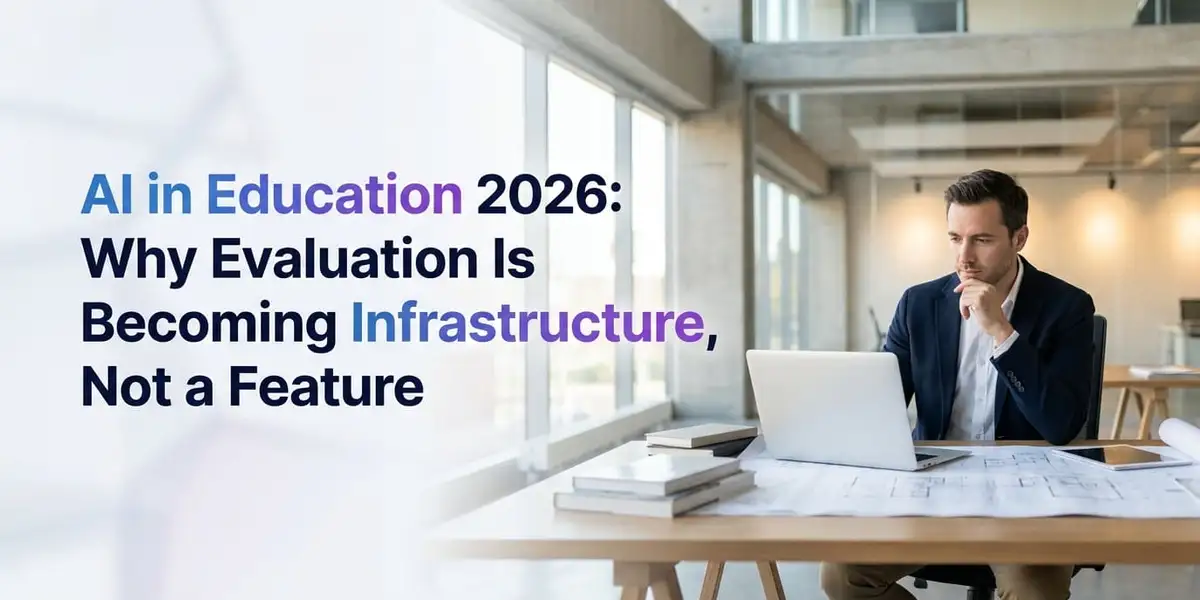 Abstract visualization of AI evaluation pipelines in education - CrazyGoldFish AI-powered educational assessment platform